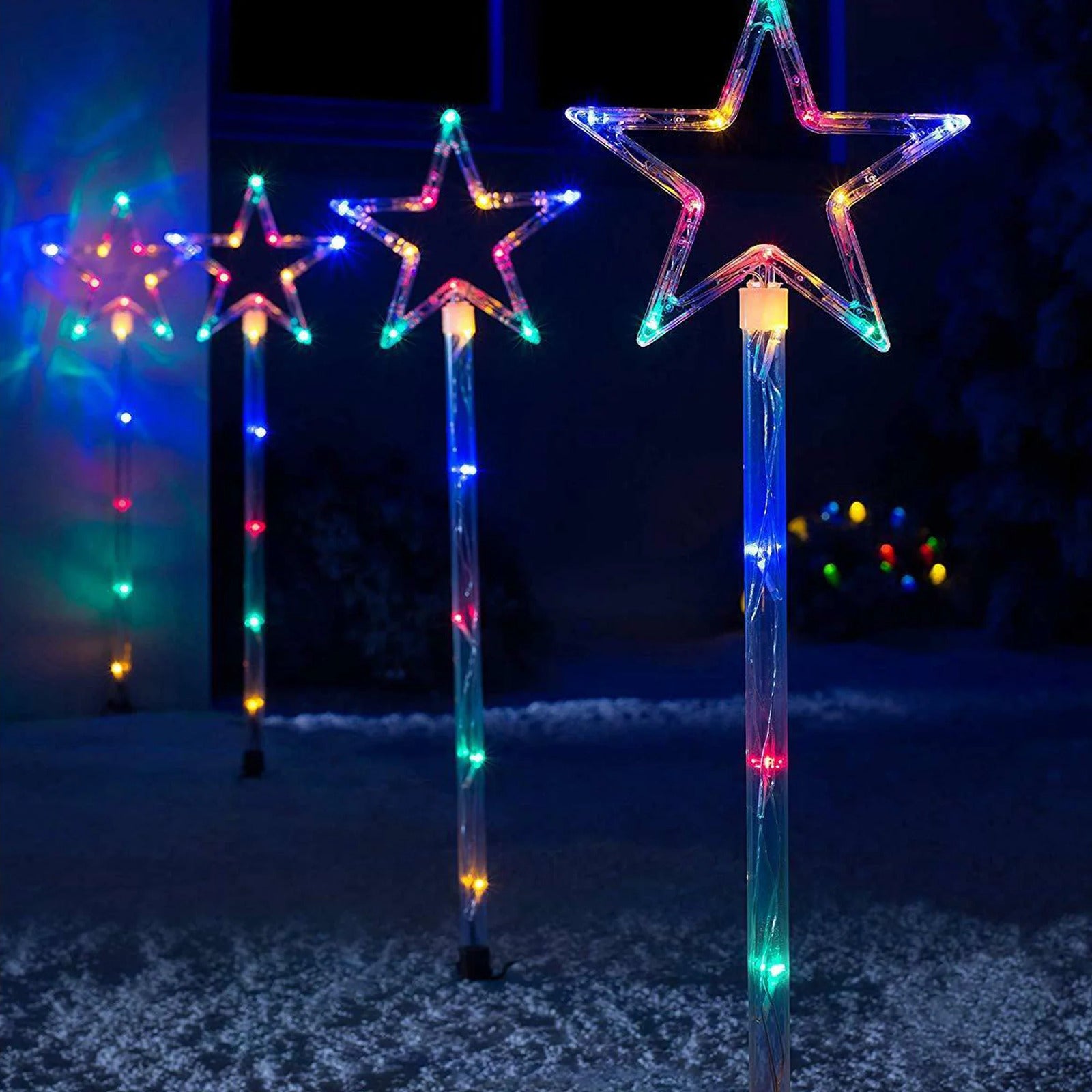 4 LED Solar Star Pathway Multicolour Lights