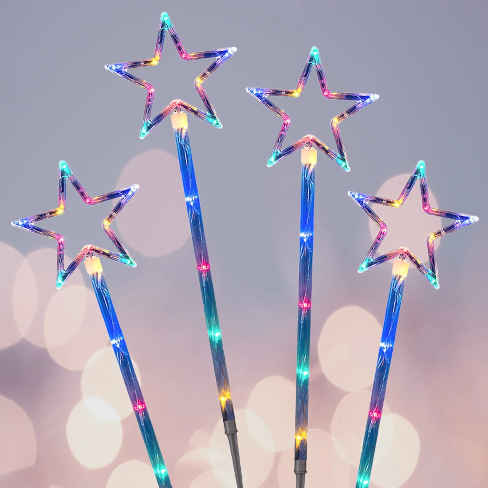 4 LED Solar Star Pathway Multicolour Lights