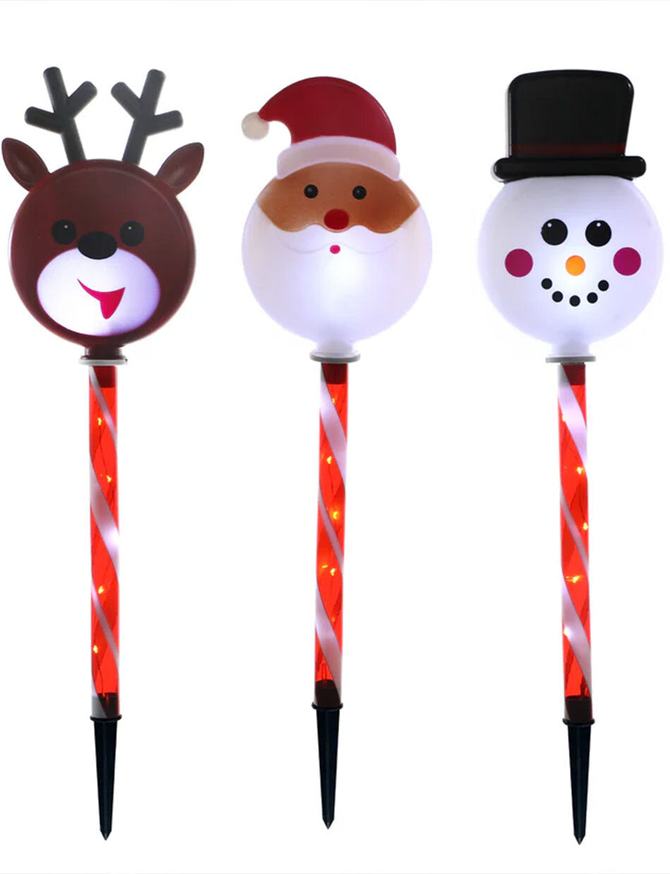 3 LED Santa Snowman Reindeer Pathway Stake Lights