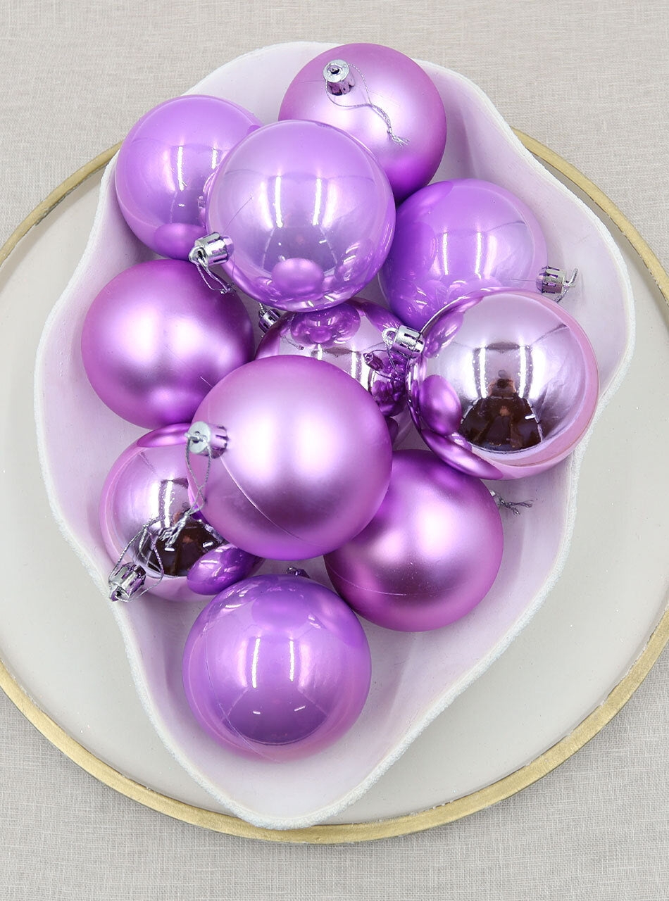 80mm Christmas Baubles Light Purple 45 Balls Gloss Pearl Matt