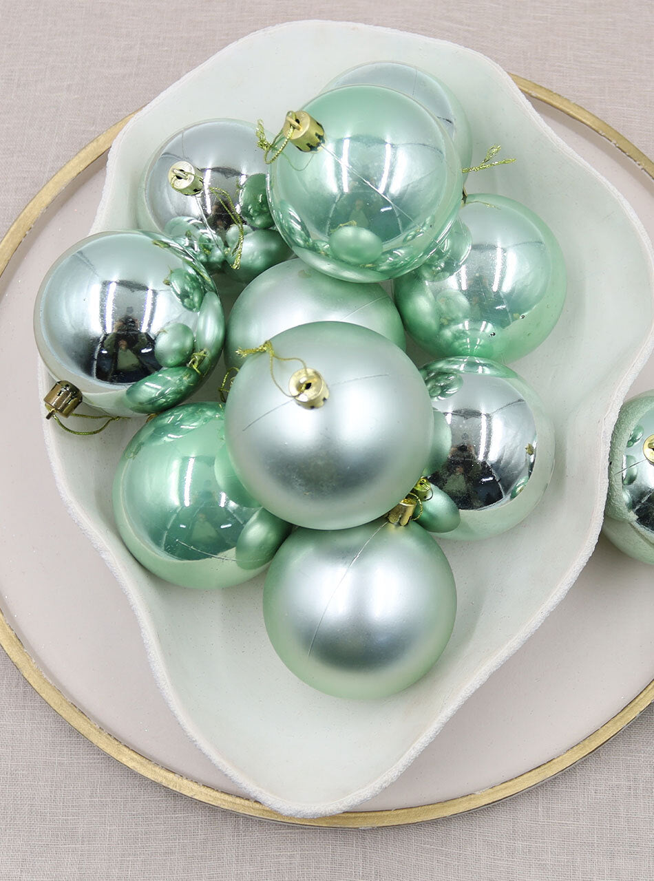 80mm Christmas Baubles Mint 45 Balls Gloss Pearl Matt