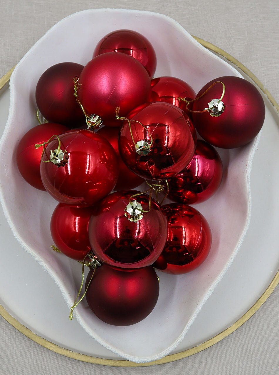 RED DARK RED 70mm Christmas Baubles Gloss Pearl Matt