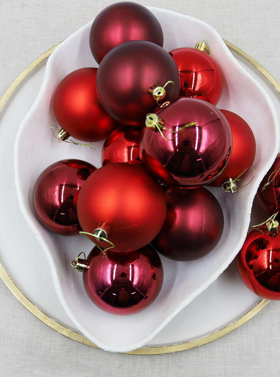 RED DARK RED 80mm Christmas Baubles Gloss Matt
