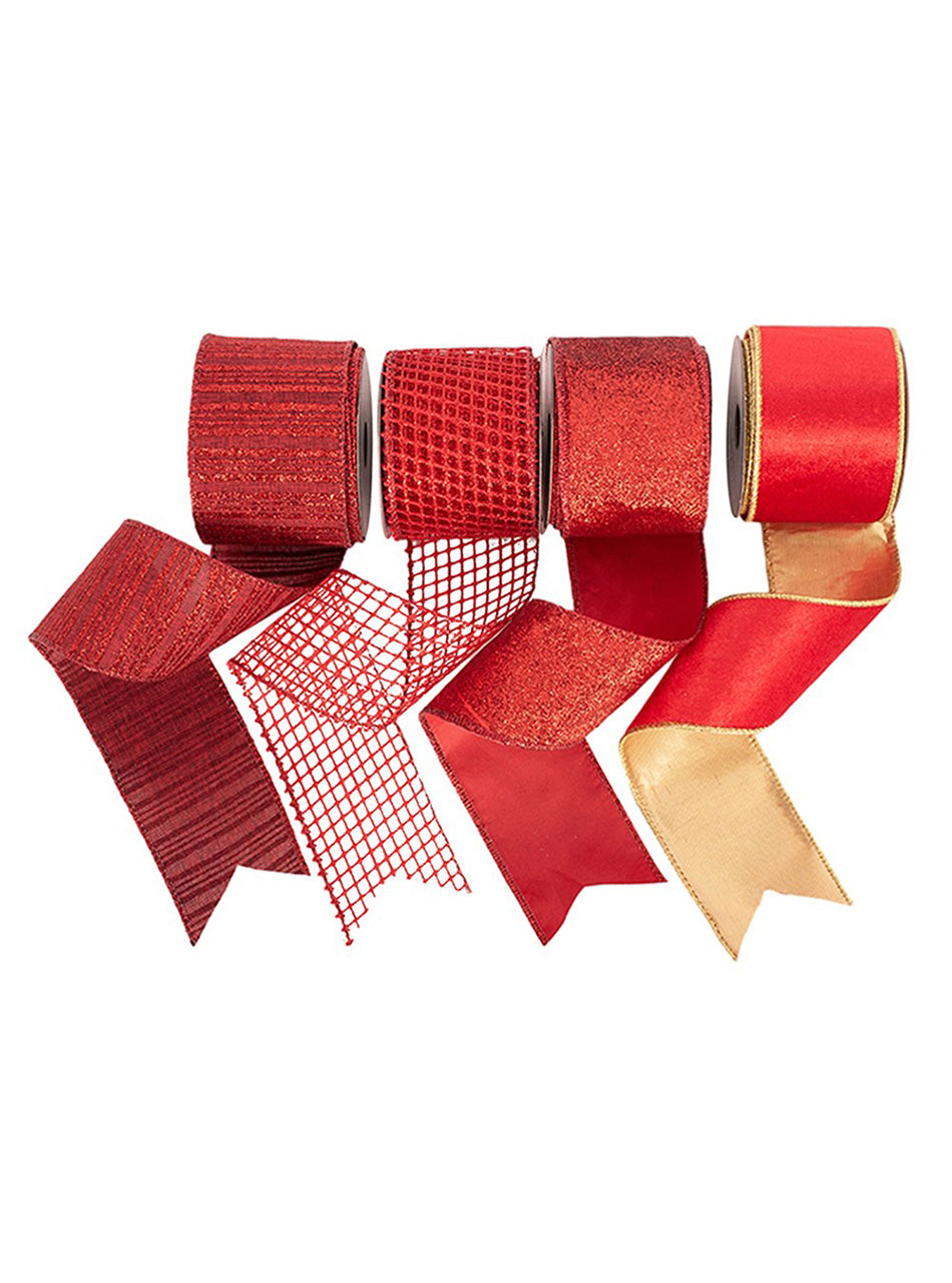 RED Ribbon 4 Pack With Wire Edging 5m