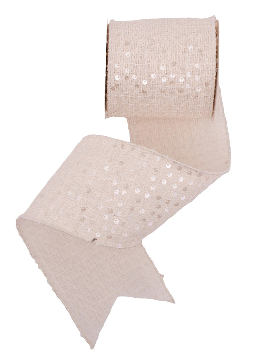 Ivory Ribbon with Sequin Detail and Wire Edging