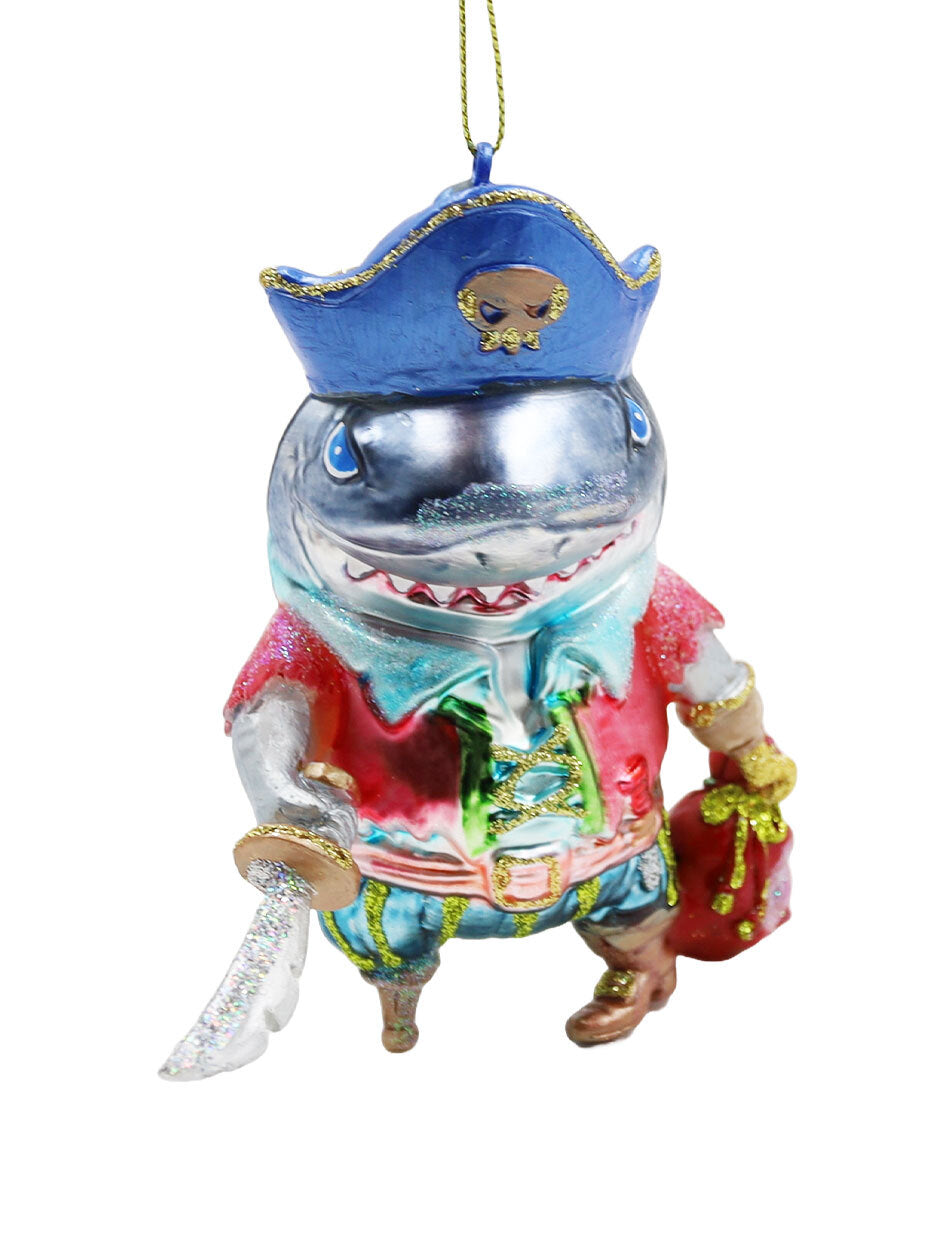 Glass Pirate Shark Hanging Ornament 13cm