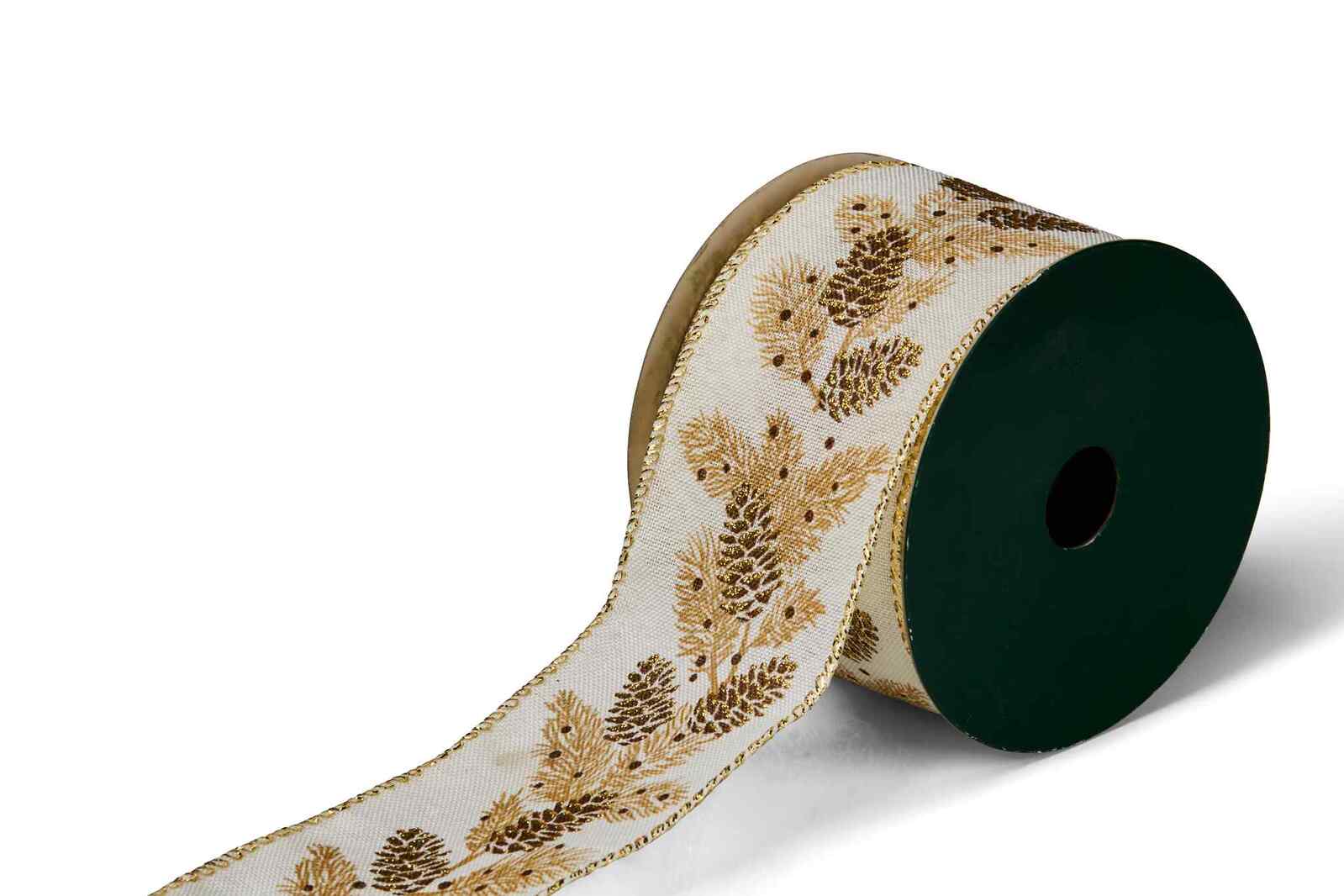 910cmL Christmas Ribbon Roll with Gold Leaf Pattern