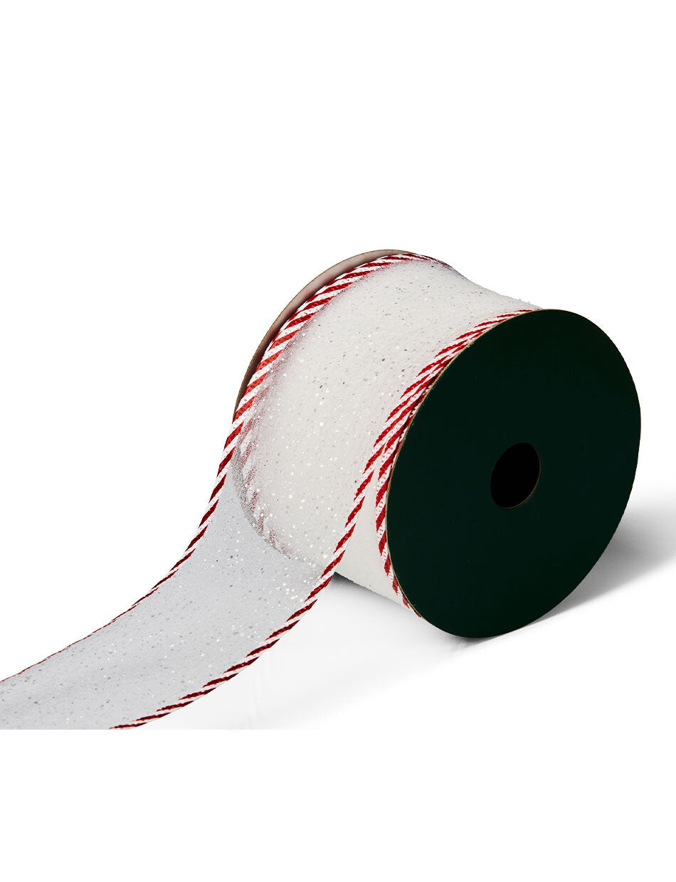 910cm - White Christmas Ribbon with Red Edging