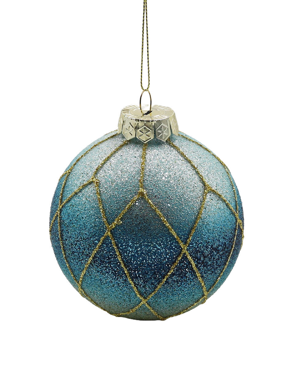 Blue and Gold Glass Christmas Bauble 10cm