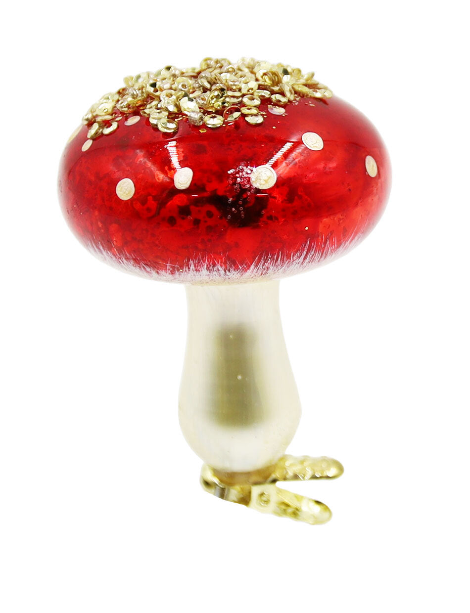 Glass Clip on Mushroom Ornament 10cm