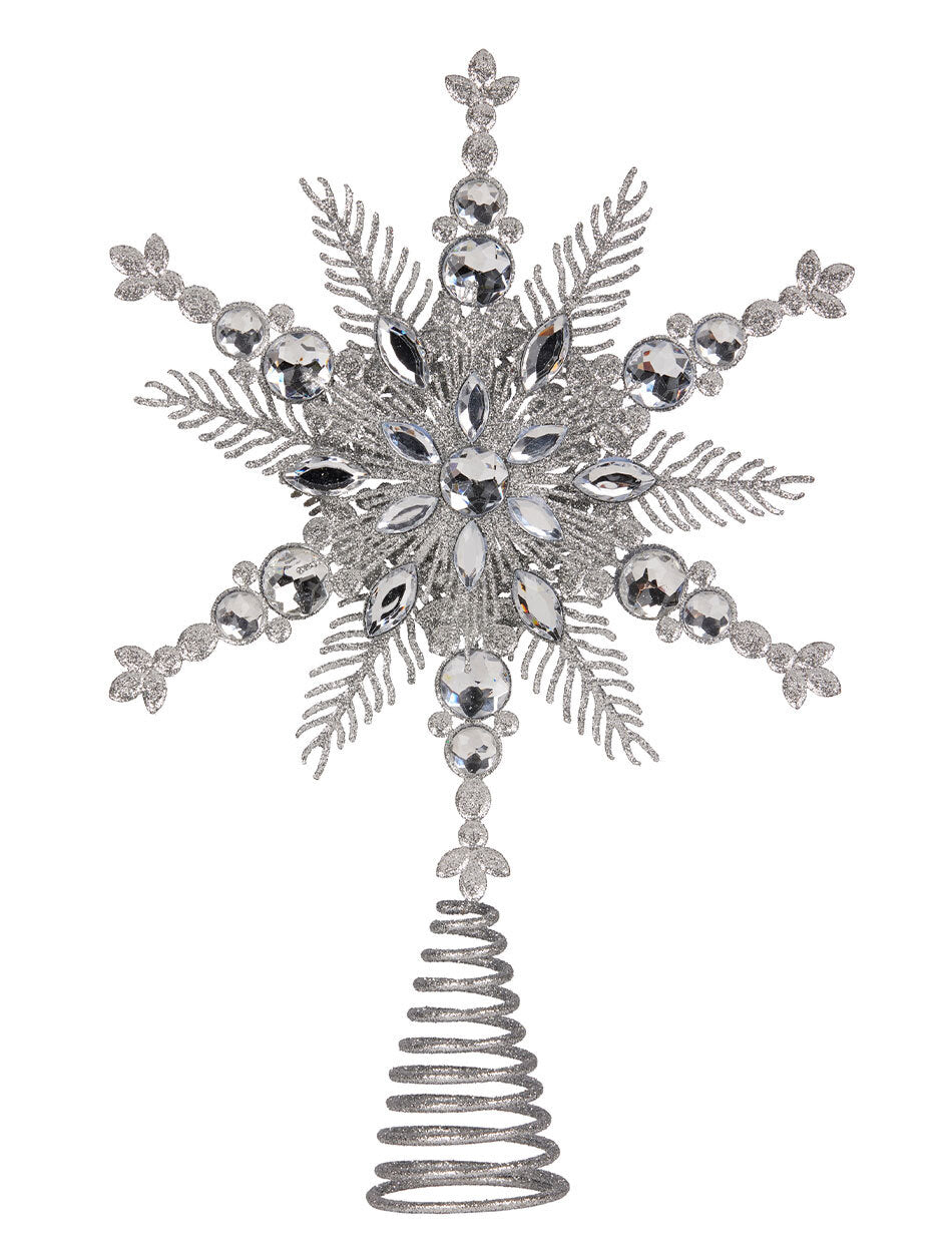 Christmas Tree Topper Silver Metal Snowflake 34cm