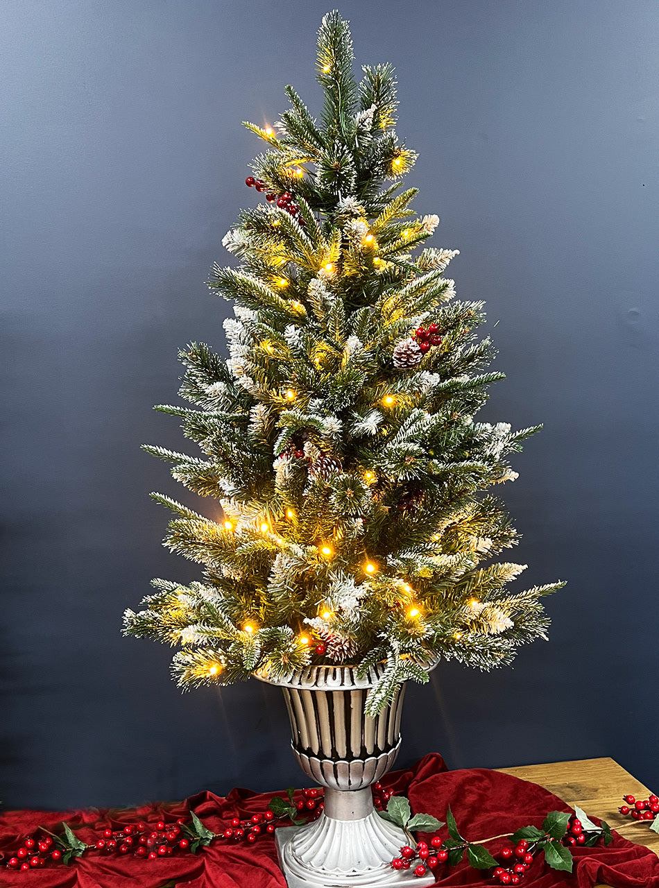 Snowy Mountains Potted Pine Pre Lit Christmas Tree