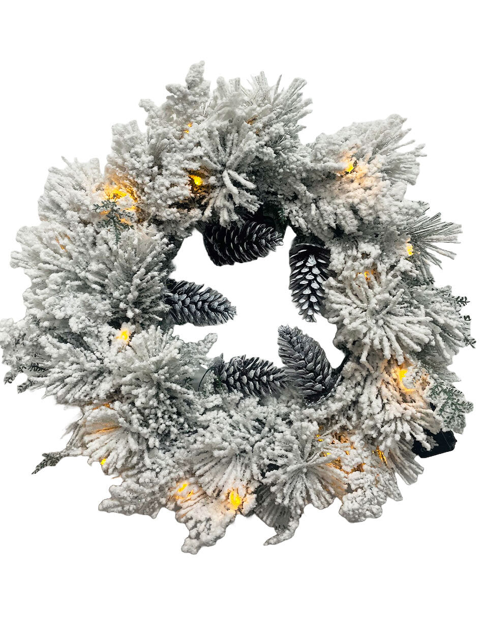 The Everest Flocked Wreath 60cm Pre-Lit