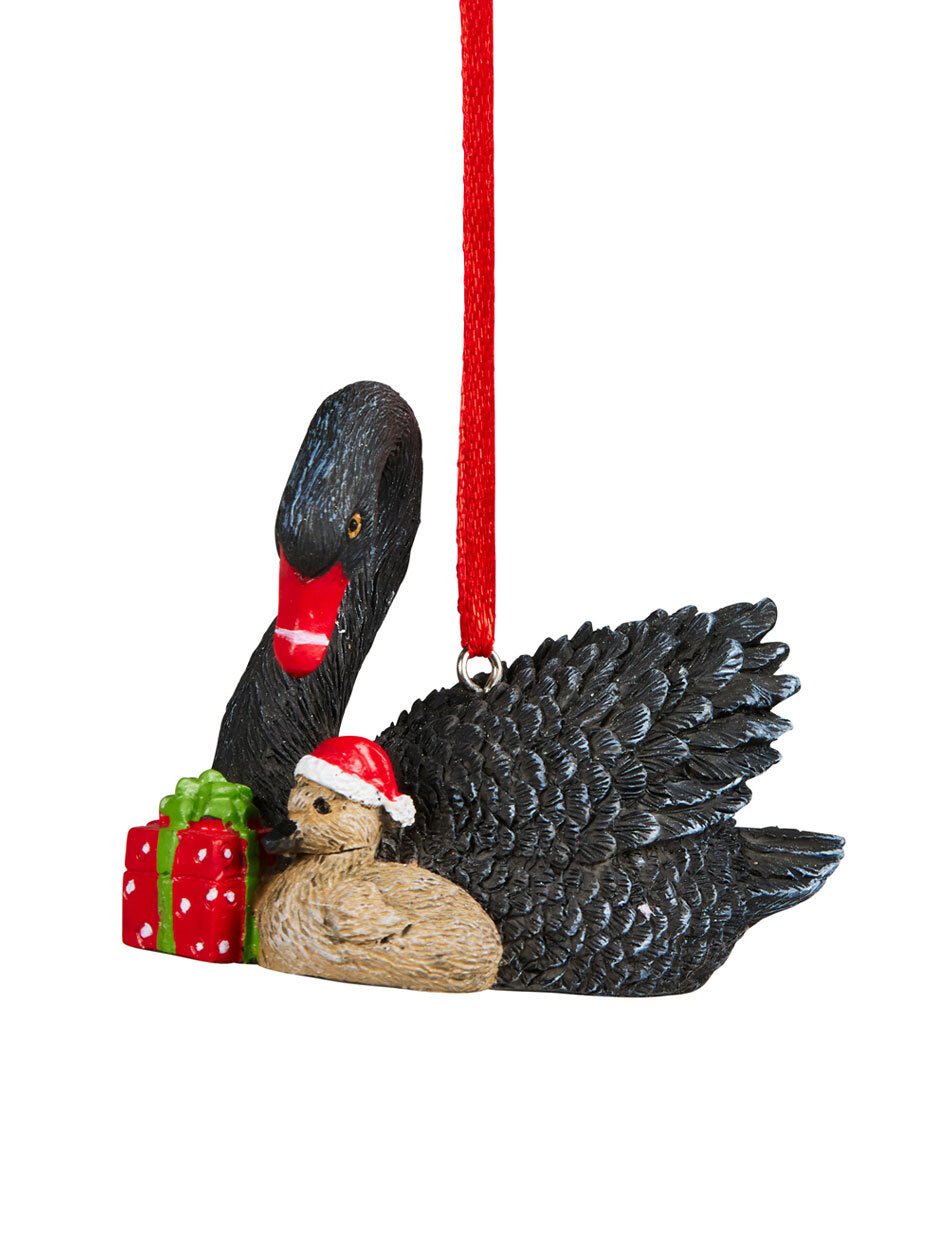 Australian Christmas Tree Decoration 8cm Black Swan & Baby