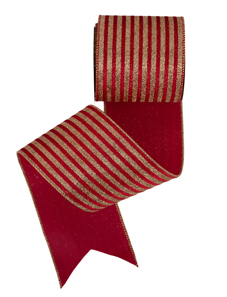 Red Ribbon with Gold Stripe Detail and Wire Edging