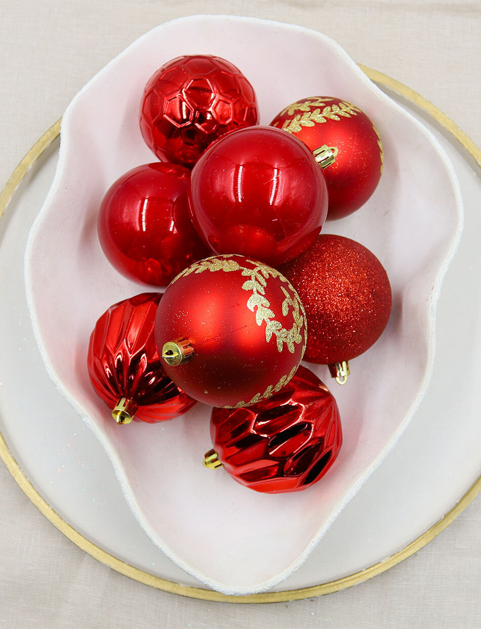 Red Decorative Christmas Baubles 80mm 20 Pack