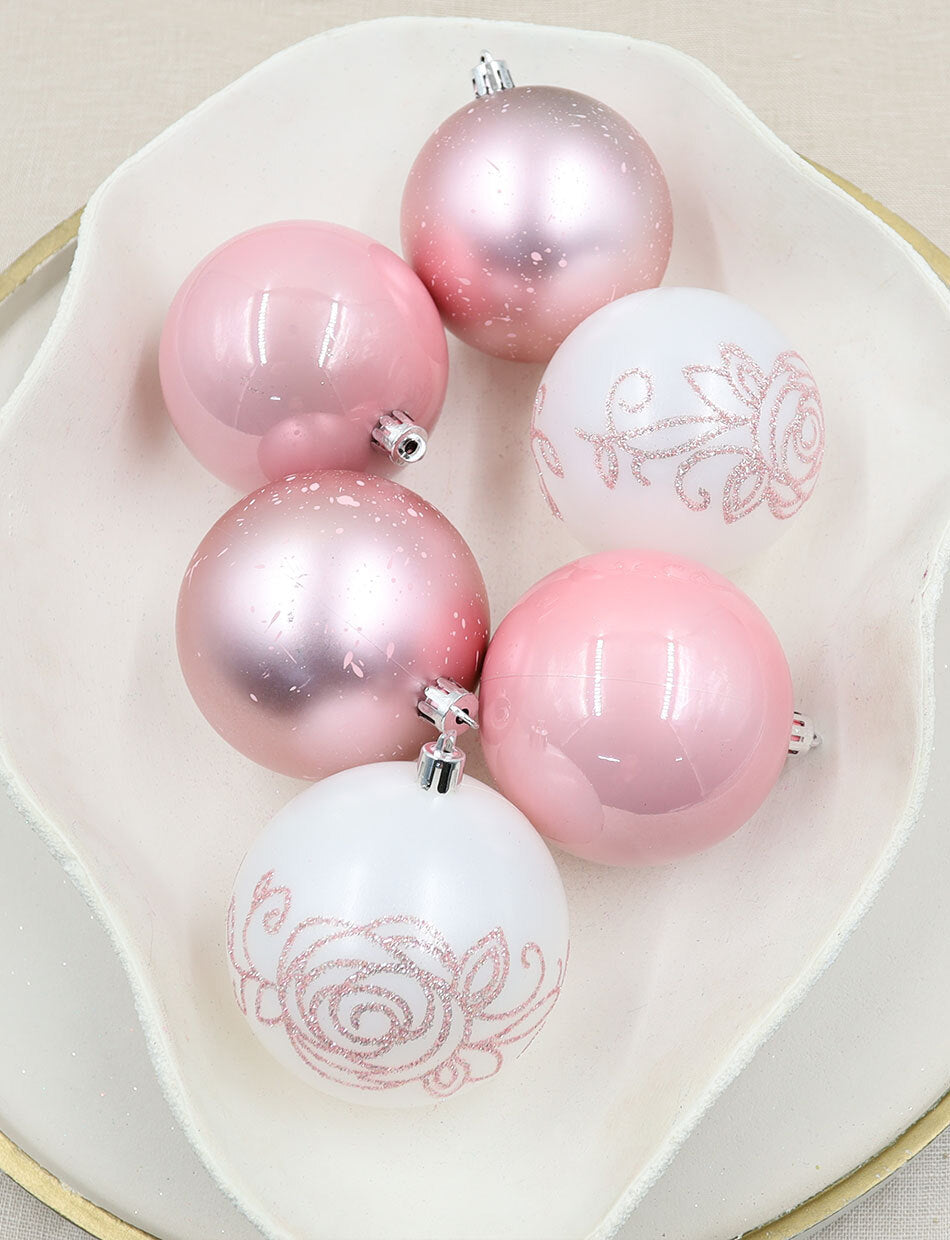 Baby Pink Christmas Bauble 6 Pack 80mm