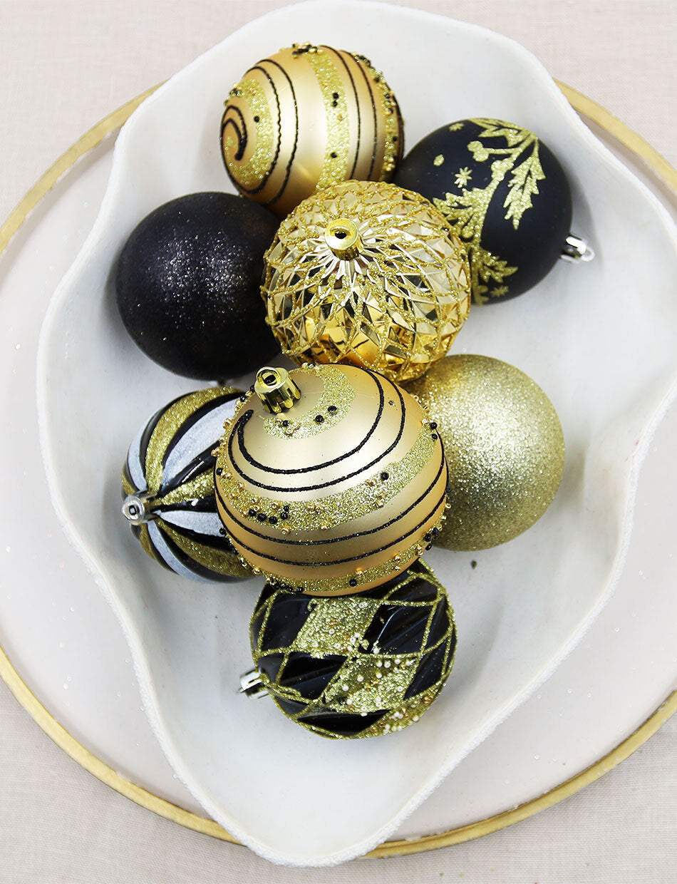 Gold & Black Decorative Bauble 16 Pack 80mm
