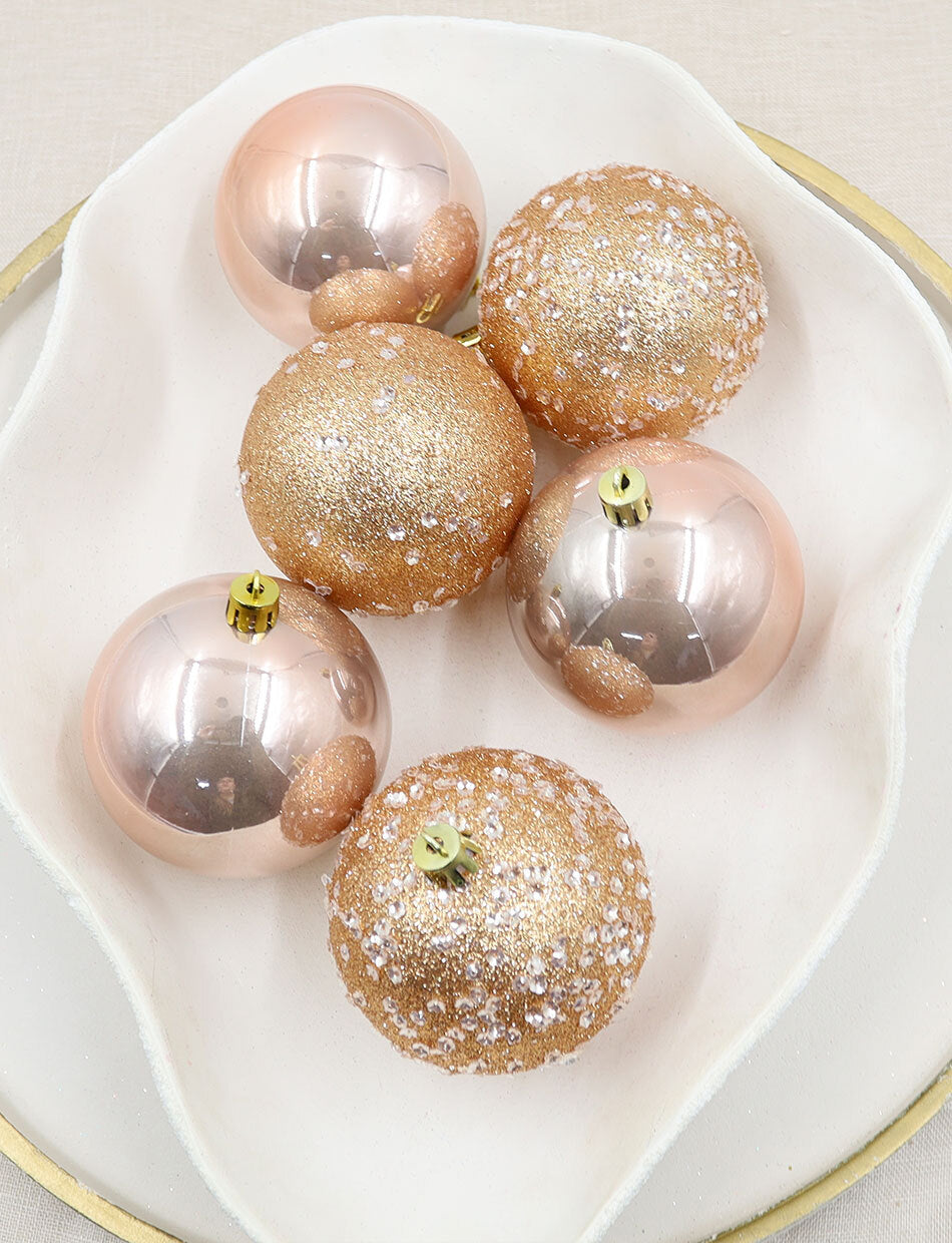 Rose Gold Christmas Baubles 80mm 6 Pack