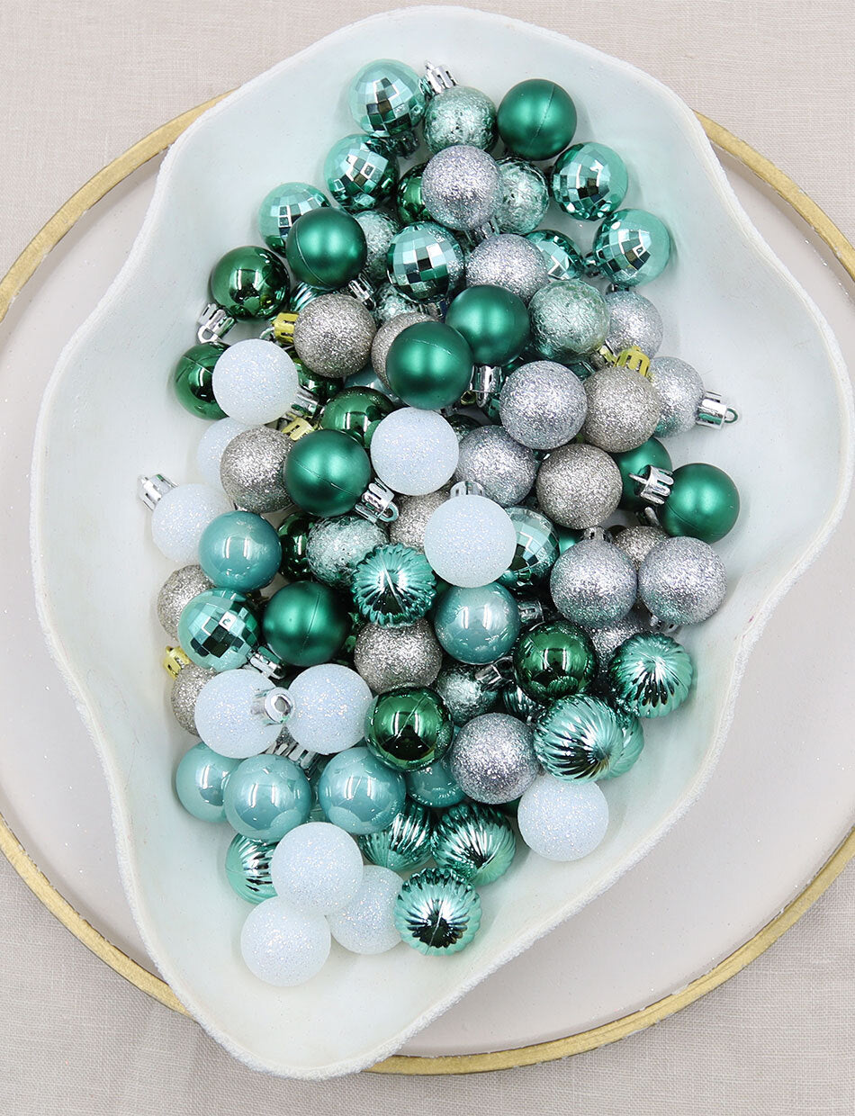 30mm Teal Silver and White Bauble Pack 99pc