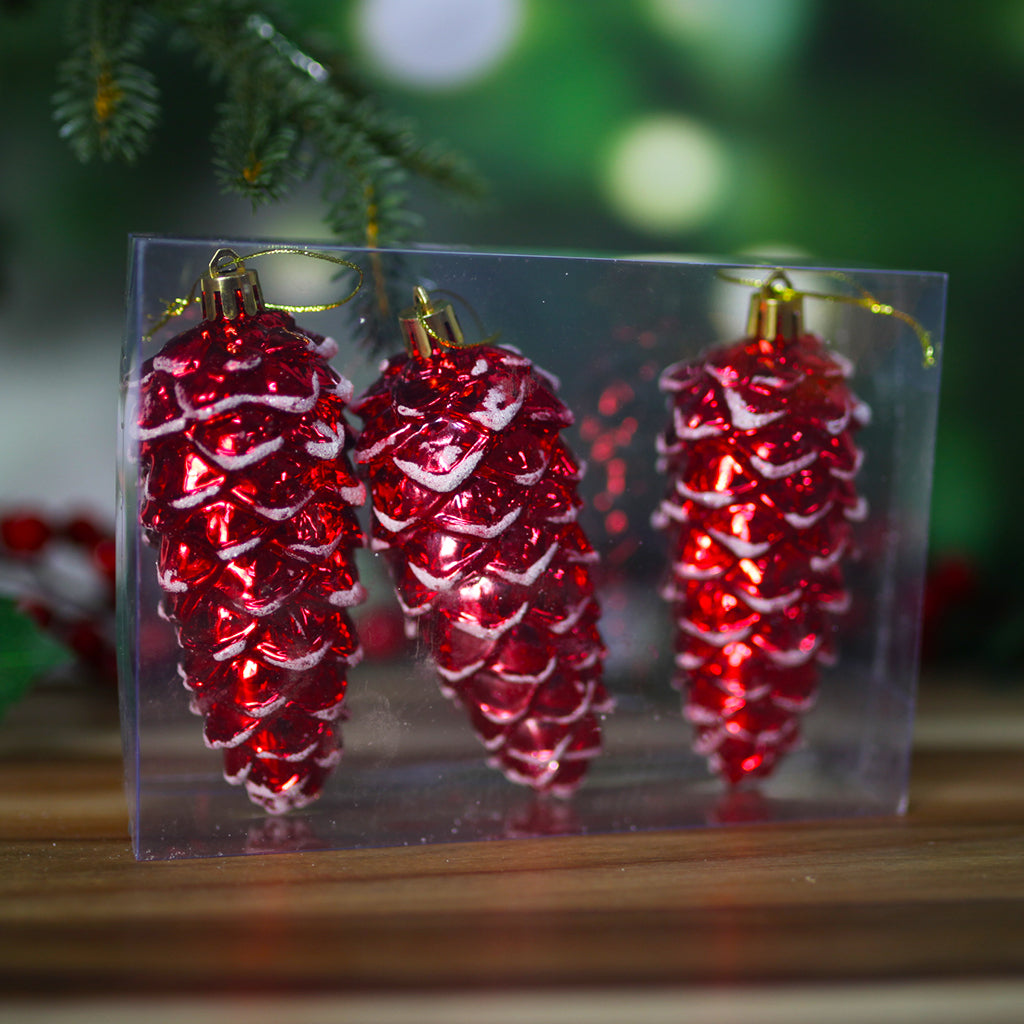 Christmas Pinecone Bauble 3 Pack Red