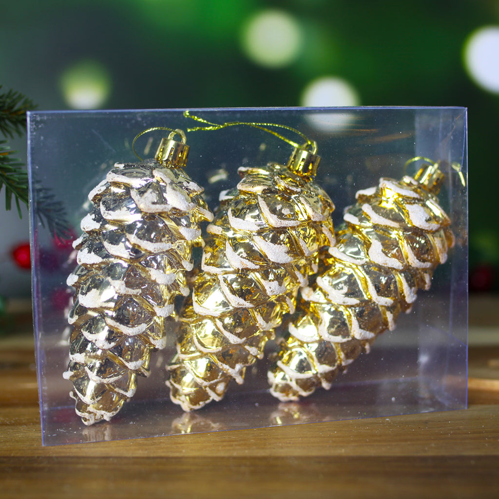 Christmas Tree Pinecone Bauble 3 Pack Gold