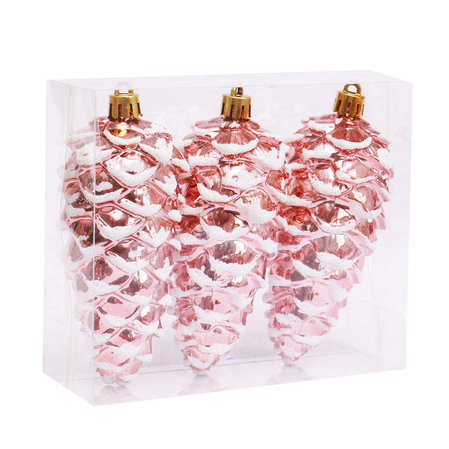 Christmas Tree Pinecone Bauble 3 Pack Rose Gold