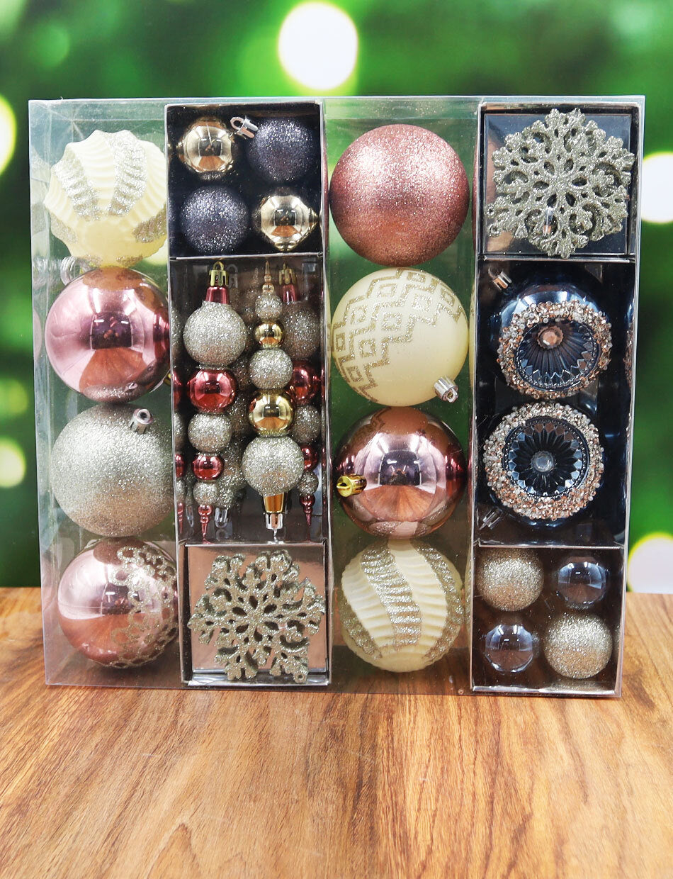 Rose Gold & Champagne Bauble 44 pack