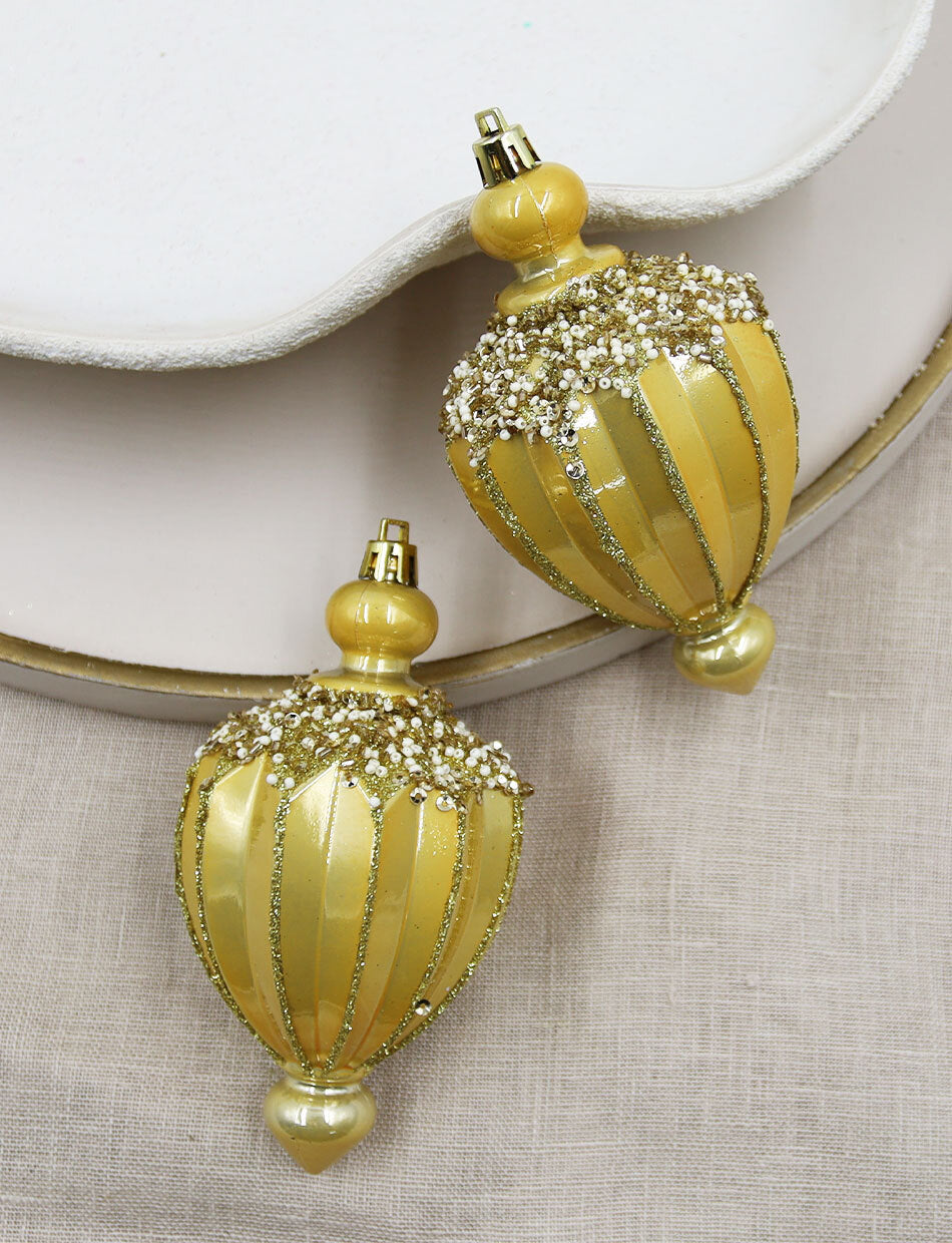 2 Gold Lanterns Hanging Ornament 100mm