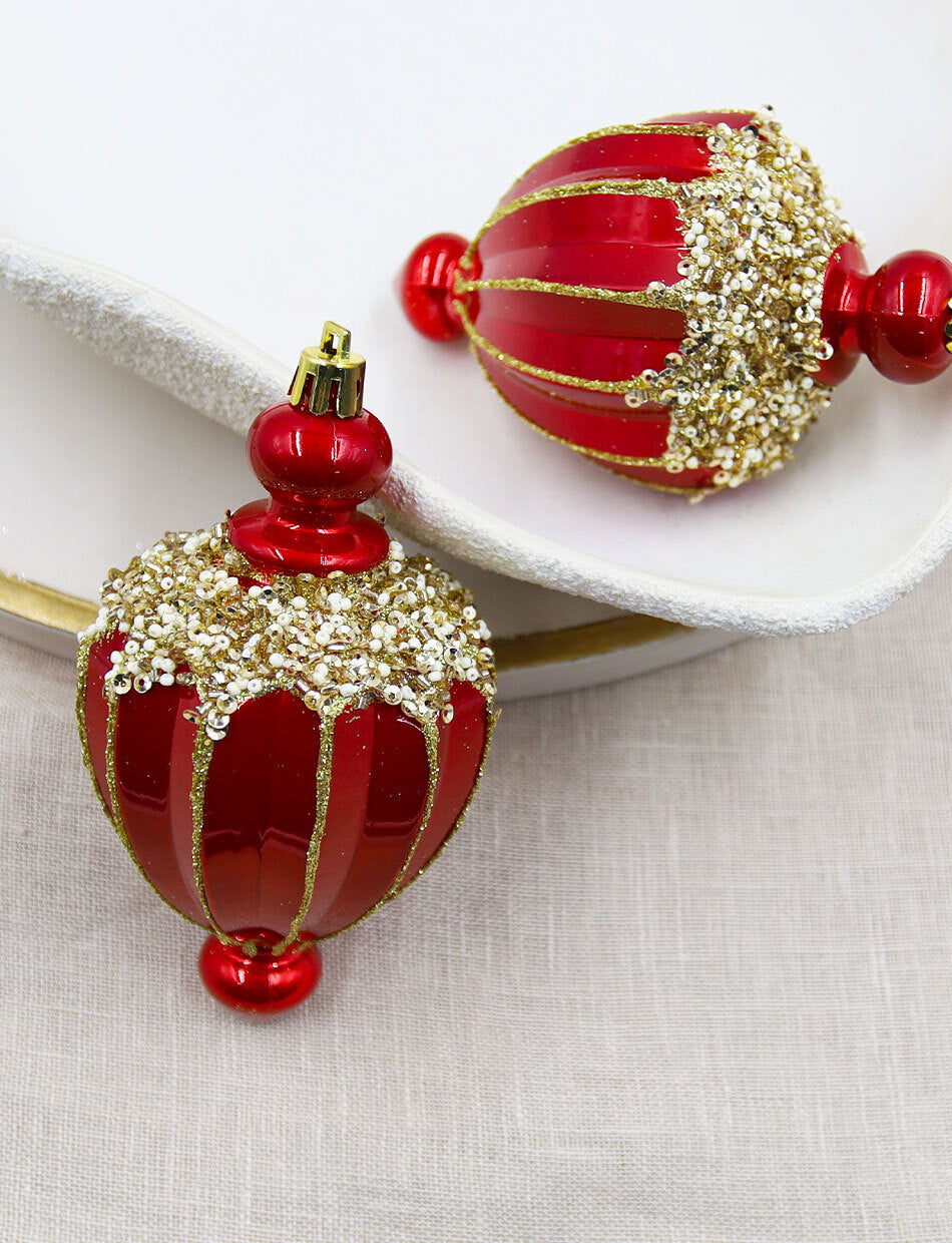 2 RED Christmas Hanging Lantern 100mm