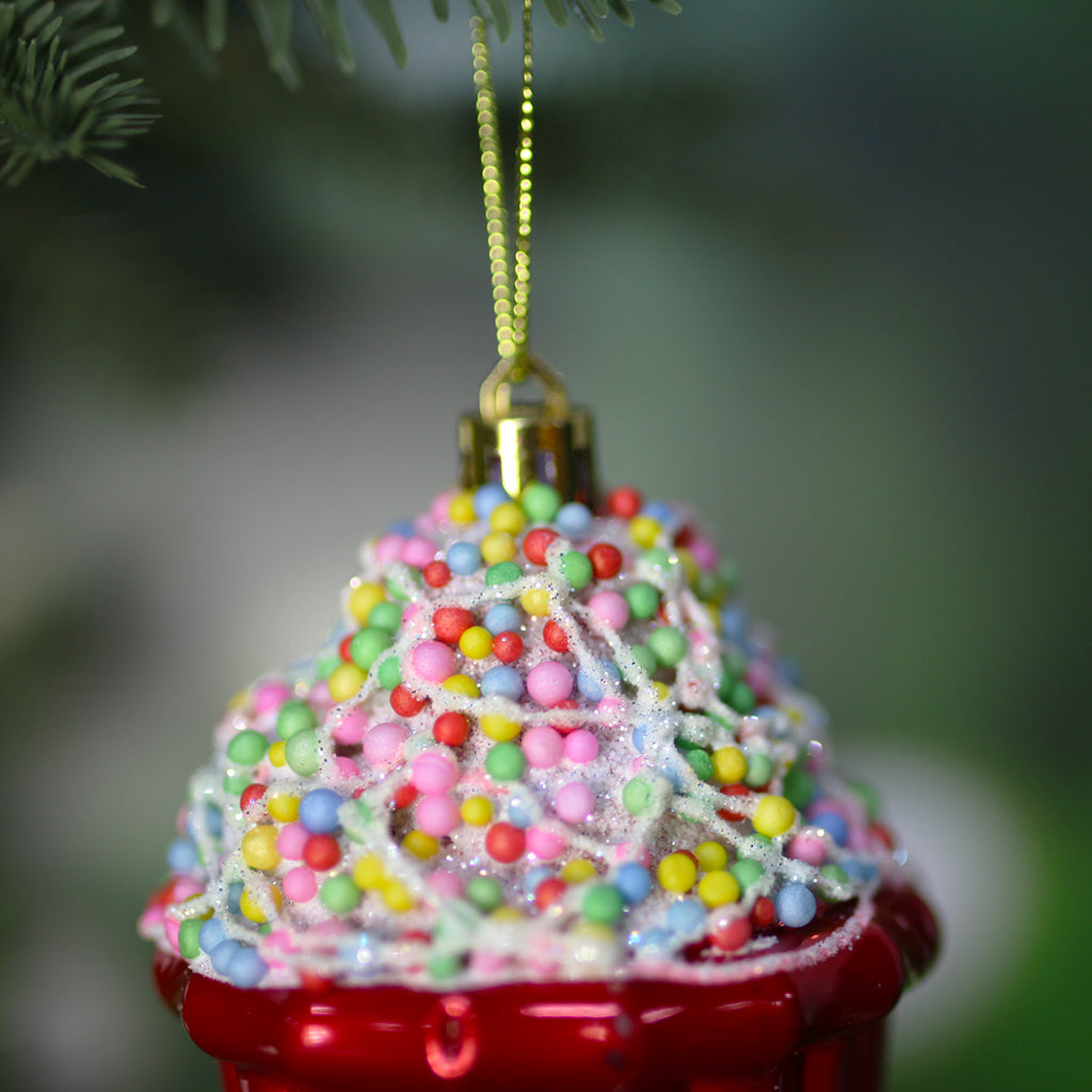 Christmas Tree Cupcake Bauble 3 Pack RED