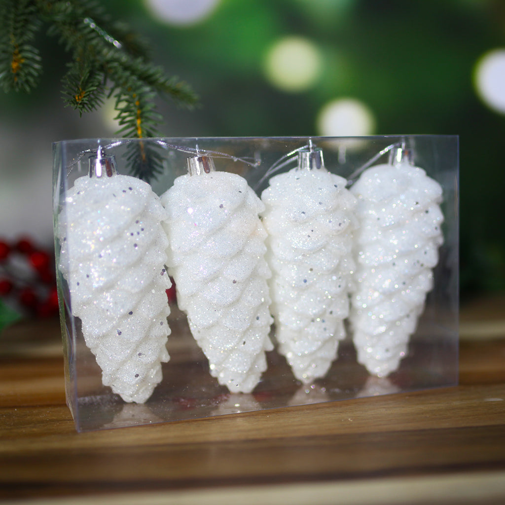 Christmas Tree Pinecone Bauble 4 Pack White