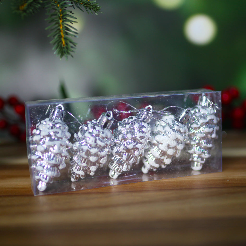 Christmas Tree Pinecone Bauble 5 Pack Silver