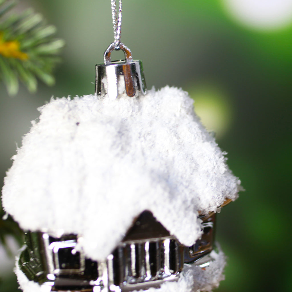 Christmas Tree Bauble House 4 Pack Silver