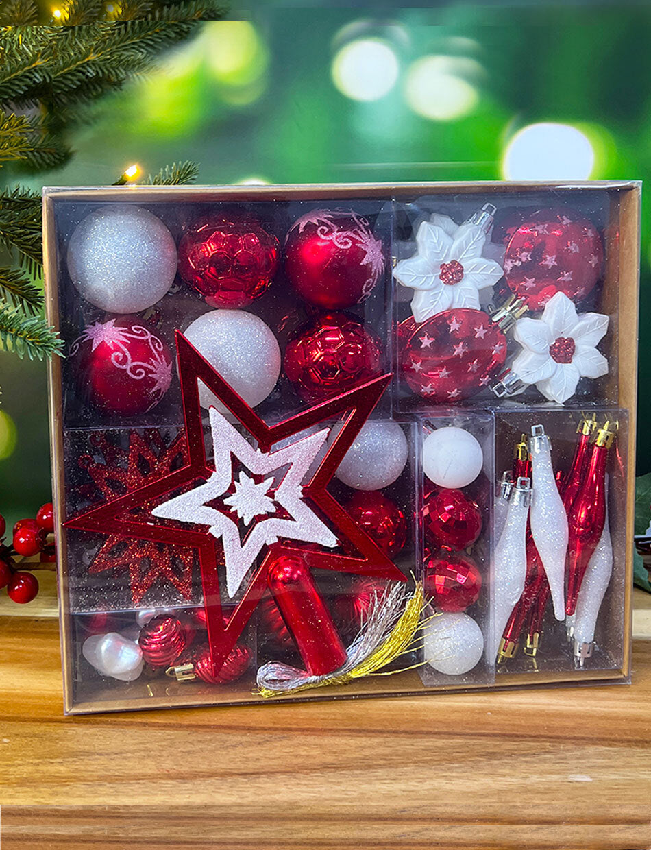 Red & White Christmas Tree 45pc Bauble Pack