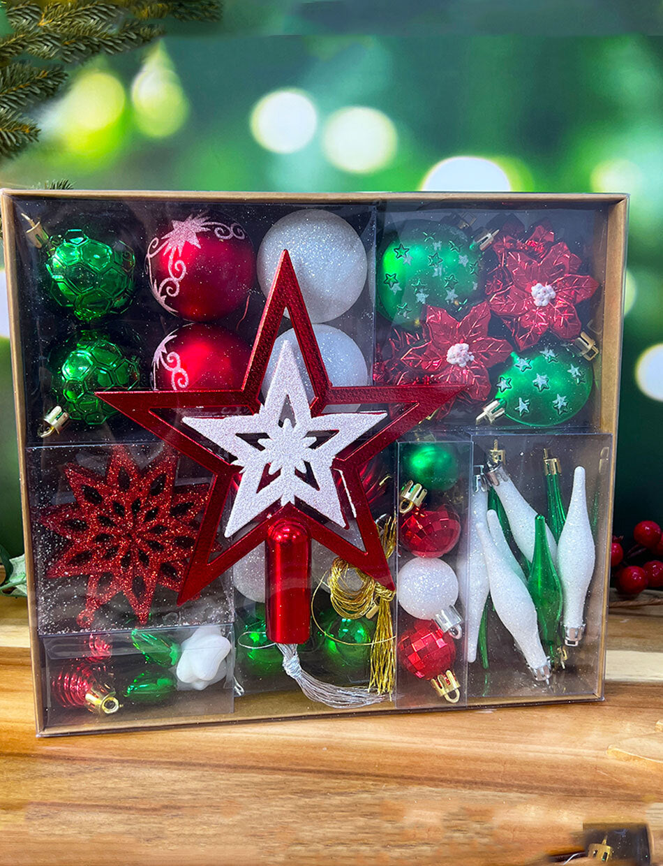 Red White & Green Christmas Tree 45pc Bauble Pack