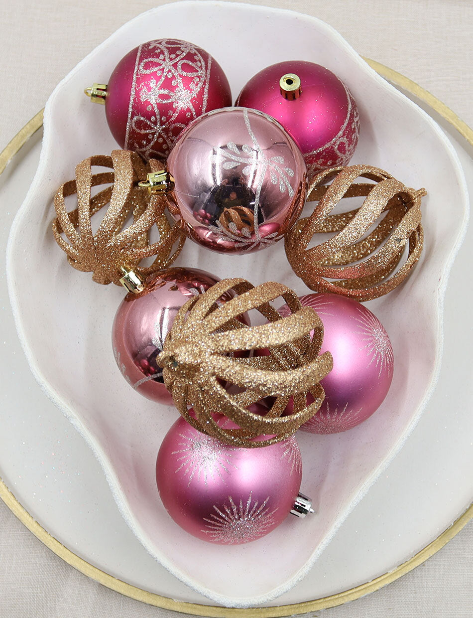 ROSE GOLD 80mm Christmas Baubles - Main Image