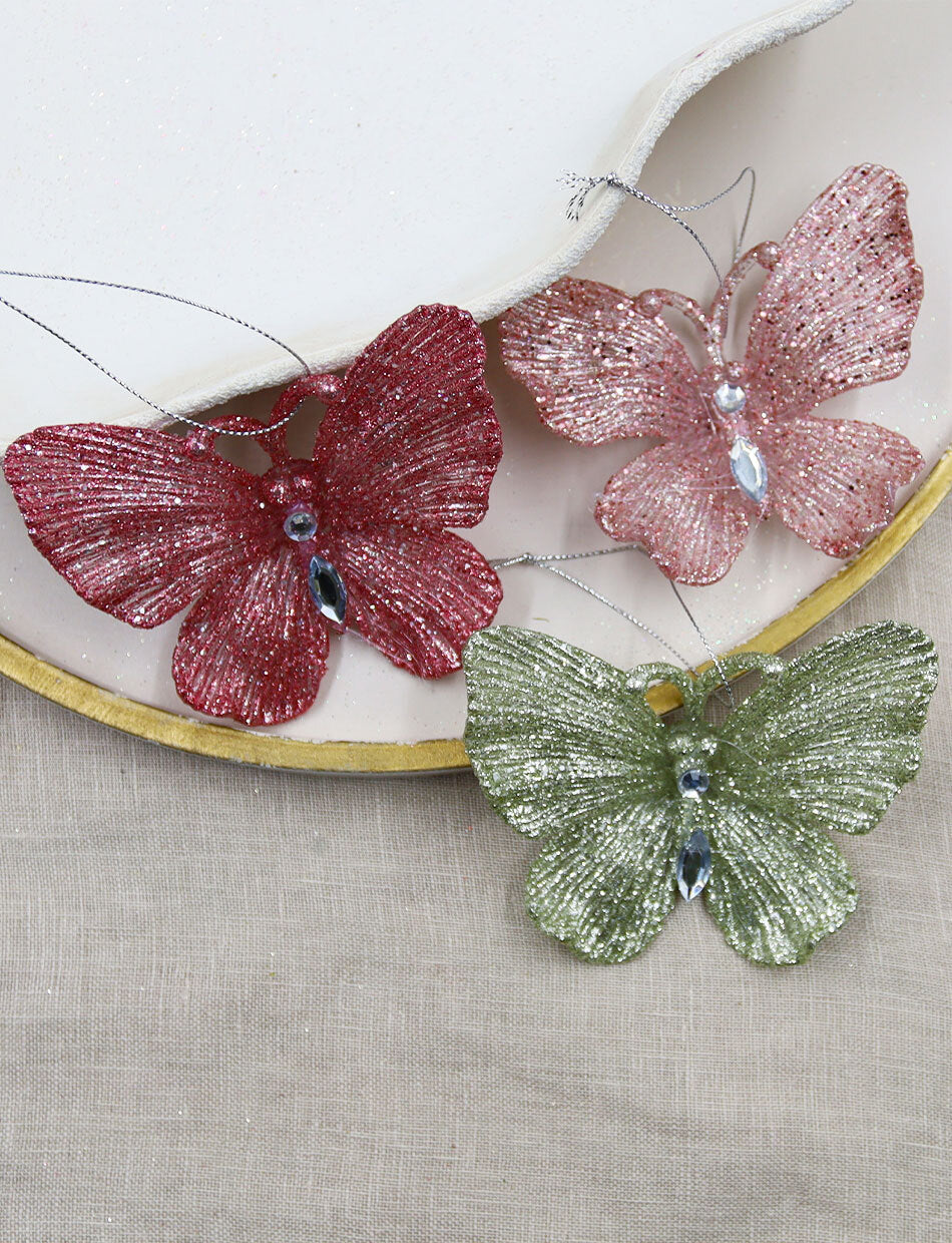 Acrylic Butterflies with Glitter 11cm set of 12