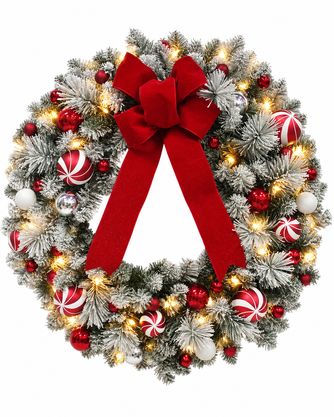 Snowy Flocked Pre-Decorated Wreath 61cm / 24 inches