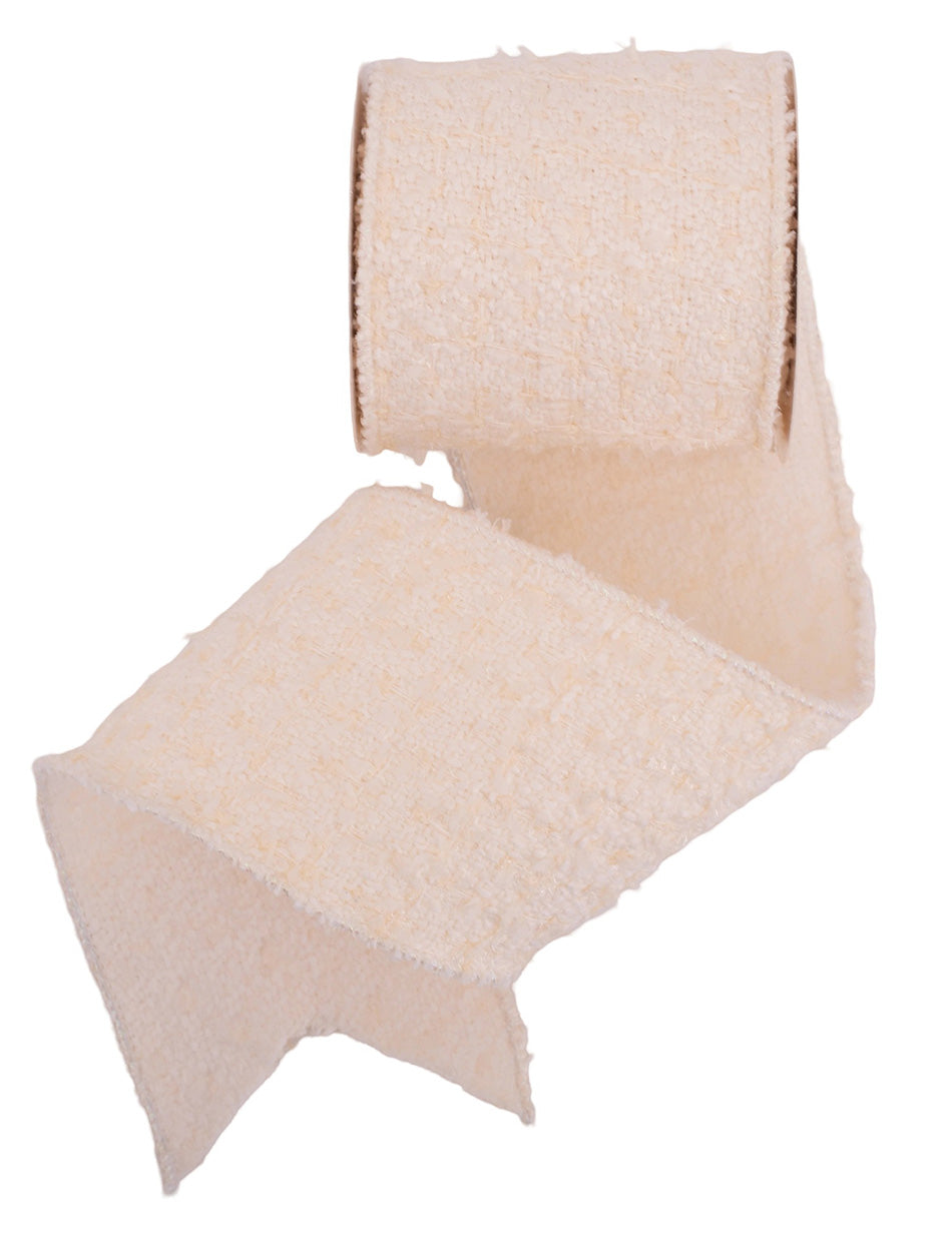 Ivory Tweed Ribbon with Wire Edging