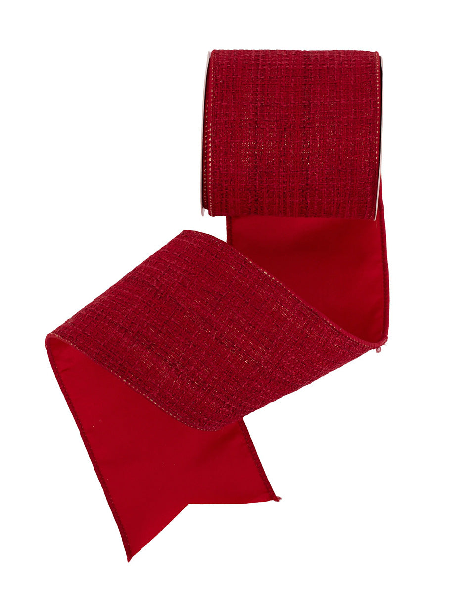 Red Tweed Ribbon with Wire Edging