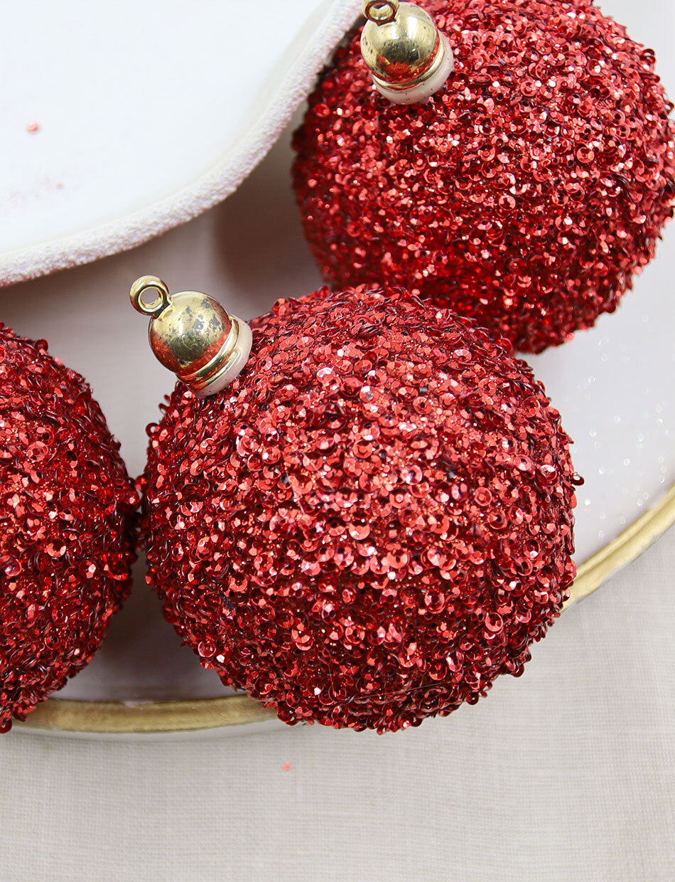 Wine Red 3pc Decorative baubles 80mm