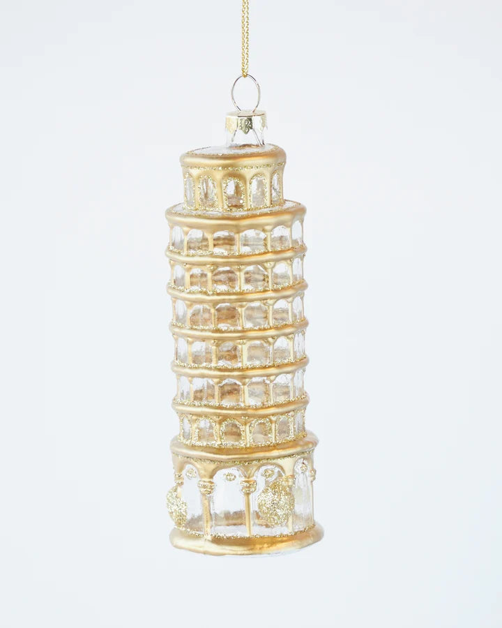 Tower of Pisa Glass Ornament – Gold 13cm