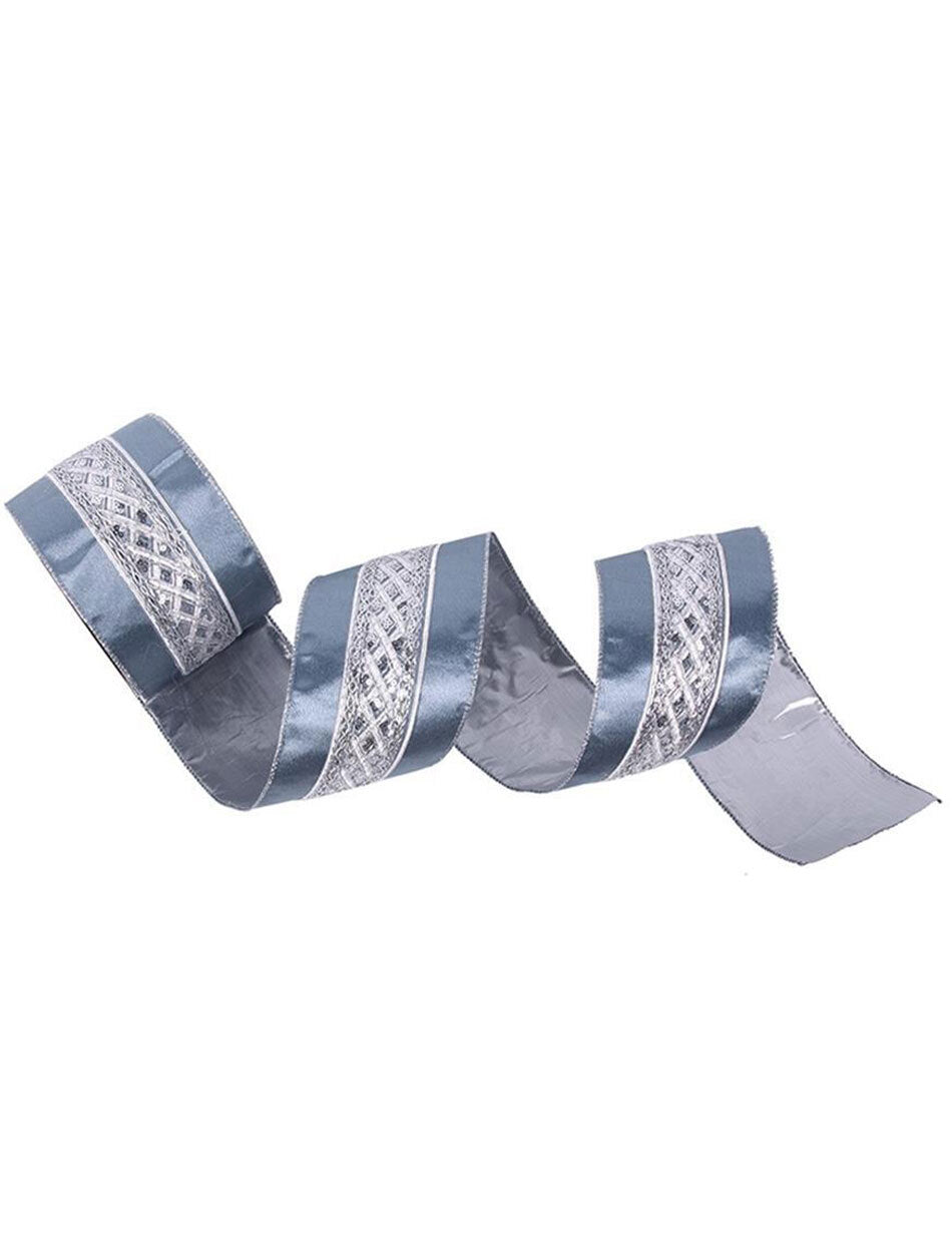 Silver Luxe Embroidery Double Sided Wire Edge Ribbon 10m