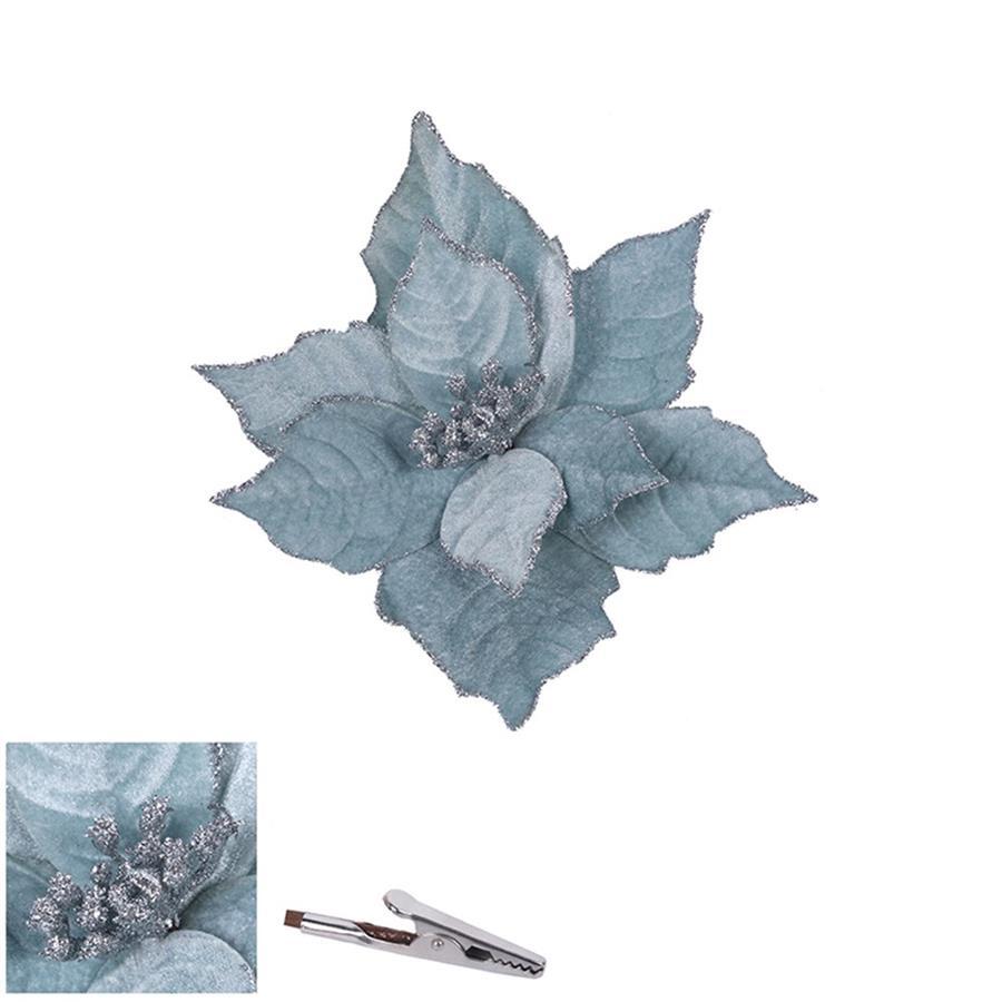 Pale Blue Poinsettia Flower With Clip 20cm