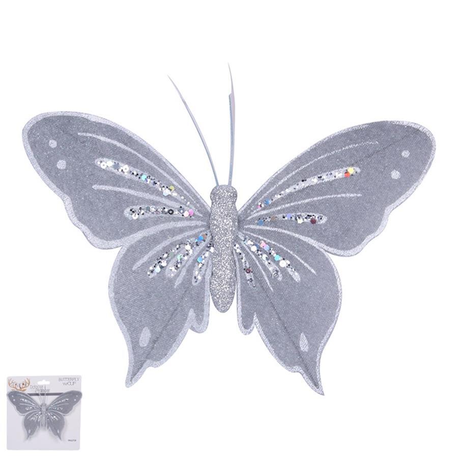 Butterfly Clip Grey Velour With Glitter 200mm
