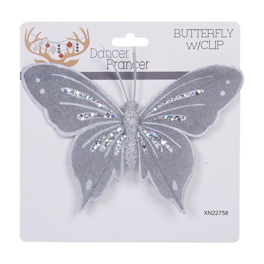 Butterfly Clip Grey Velour With Glitter 200mm