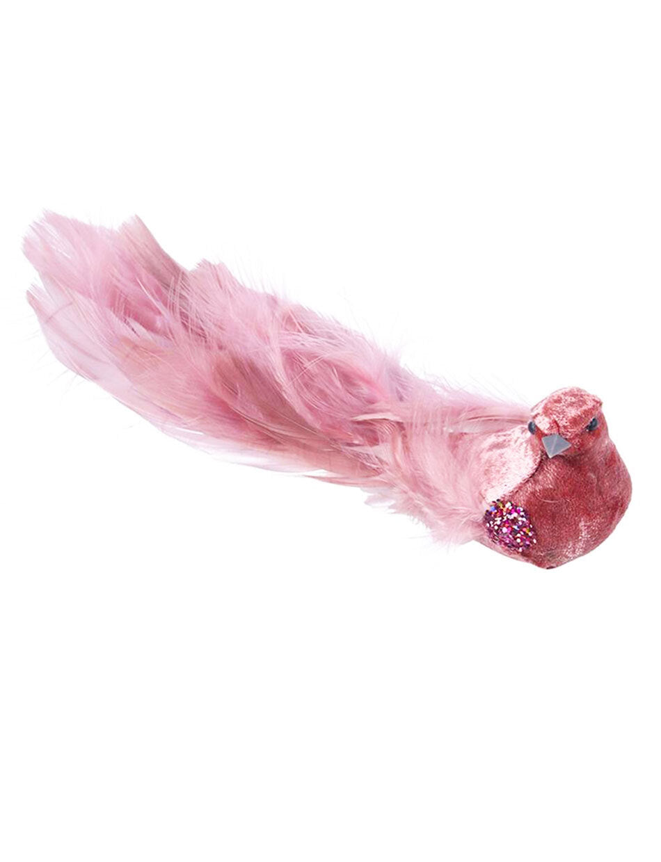 Pink Feathered Bird With Clip Tree Ornament 24cm