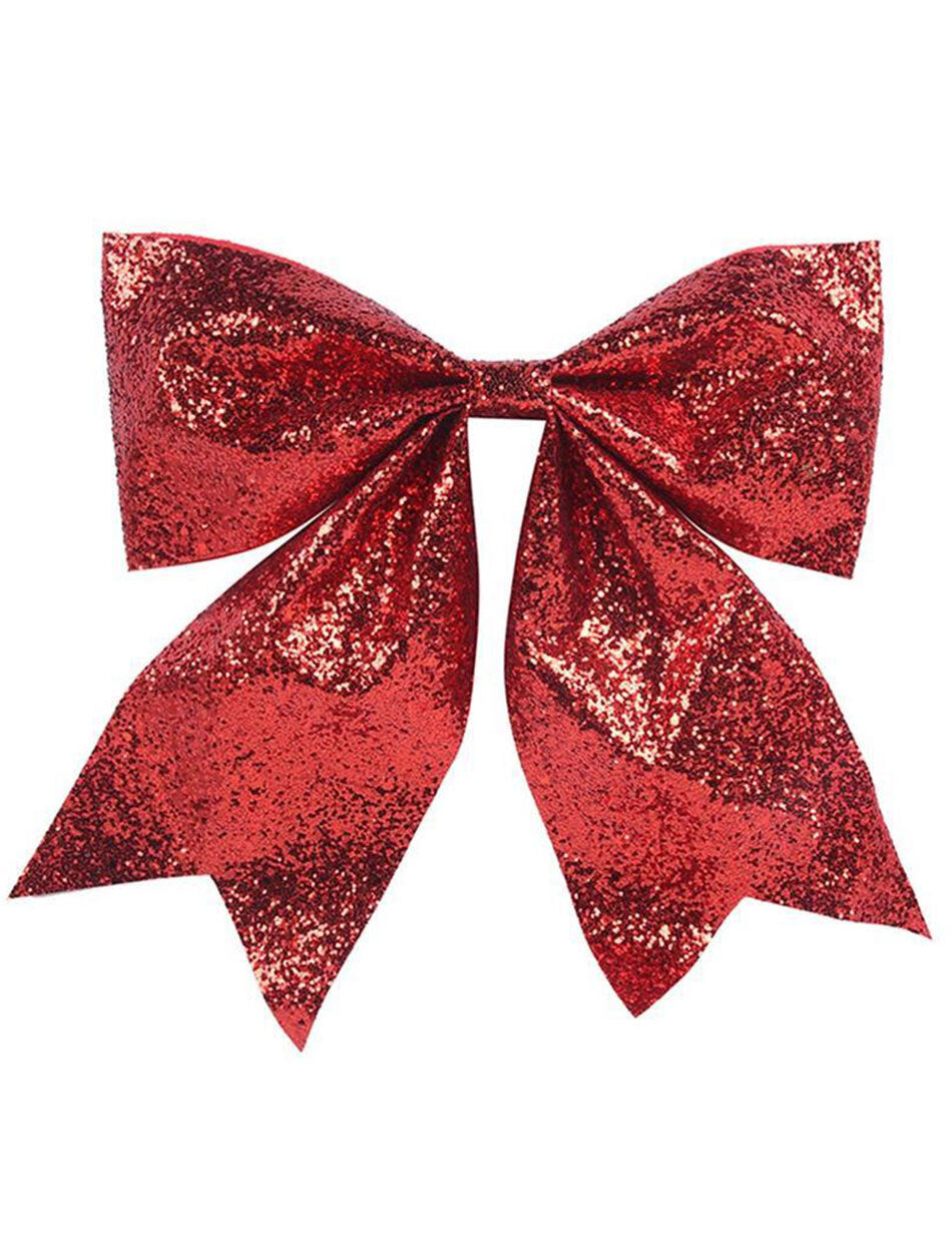 RED Glitter Christmas Tree Bow 26cm