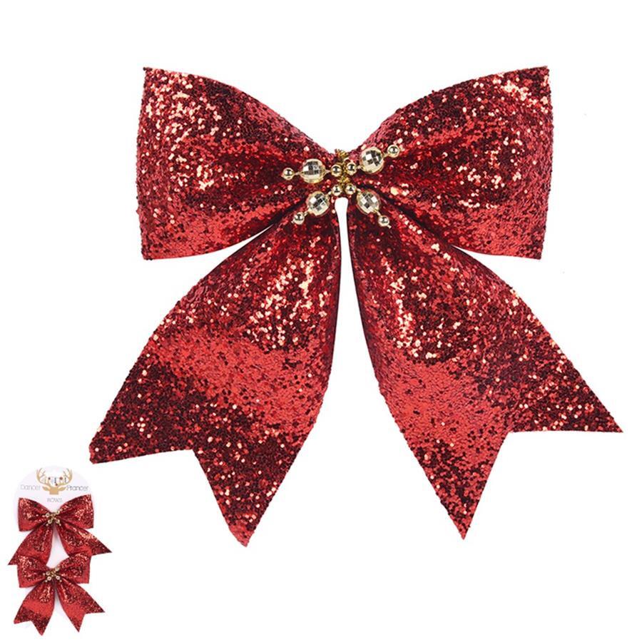 2 x Red Glitter Bows 150mm